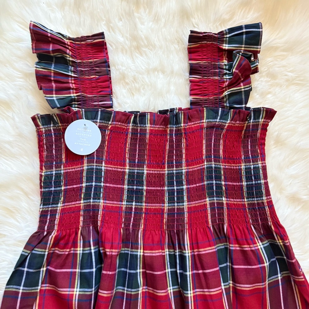 New! HILL HOUSE Ellie Nap Plaid Midi Dress in Red Tartan - Picture 8 of 12